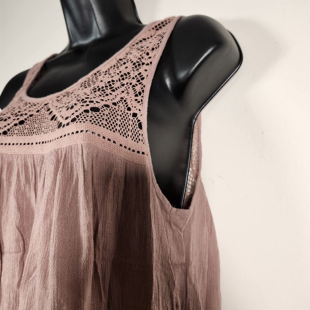 AMERICAN EAGLE Tank Blouse Women Small Light Chocolate Brown Lace Floral Crochet - Picture 9 of 10
